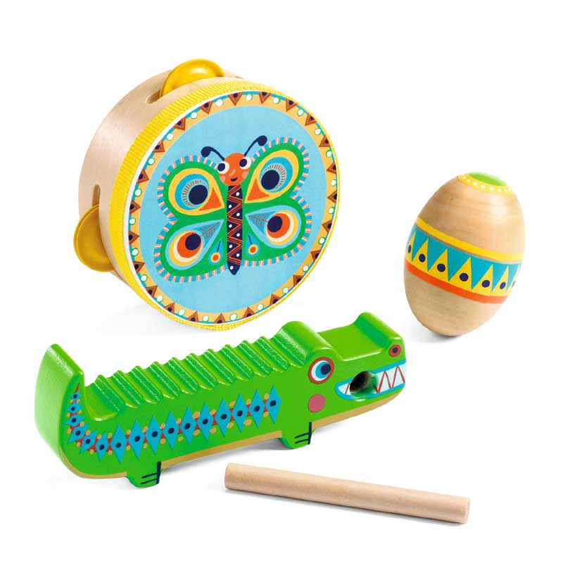 Animambo Set of Instruments: Tambourine, Maraca, Guiro